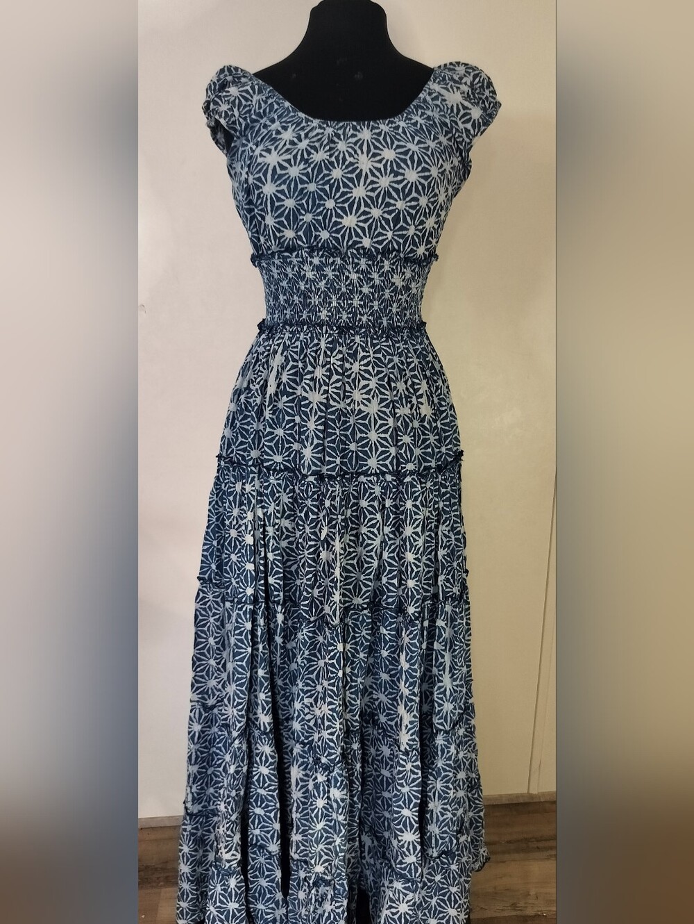 Wild Rose Blue and White Floral Maxi Dress
